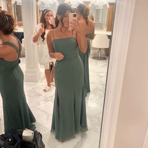 AZAZIE COSETTE — A-Line Side Slit Chiffon Floor-Length Dress Eucalyptus